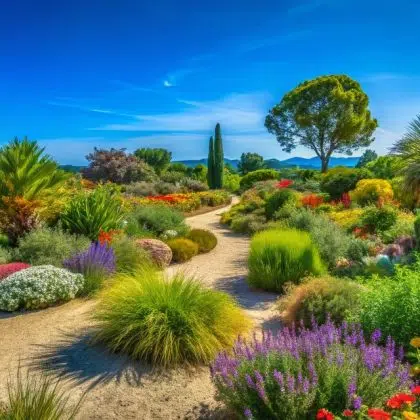 Tranquil Mediterranean Botanical Garden in Olbius Riquier, Hyres, France - A Serene Escape into Nature’s Beauty with Vibrant Flora and Lush Greenery in Perfect Harmony