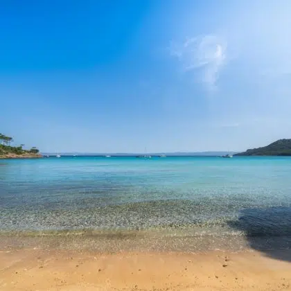 World famous beautiful Notre Dame beach (Plage Notre-Dame) on Porquerolles island (l'île de Porquerolles), France